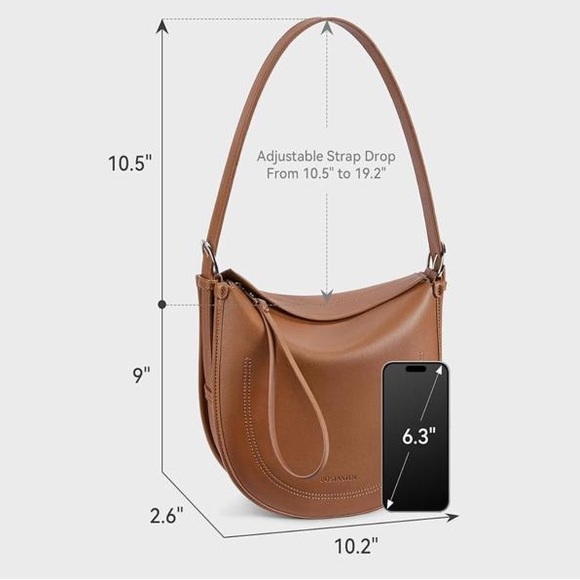 NWOT Elegant Brown Vegan Leather Shoulder Bag - Picture 3 of 14